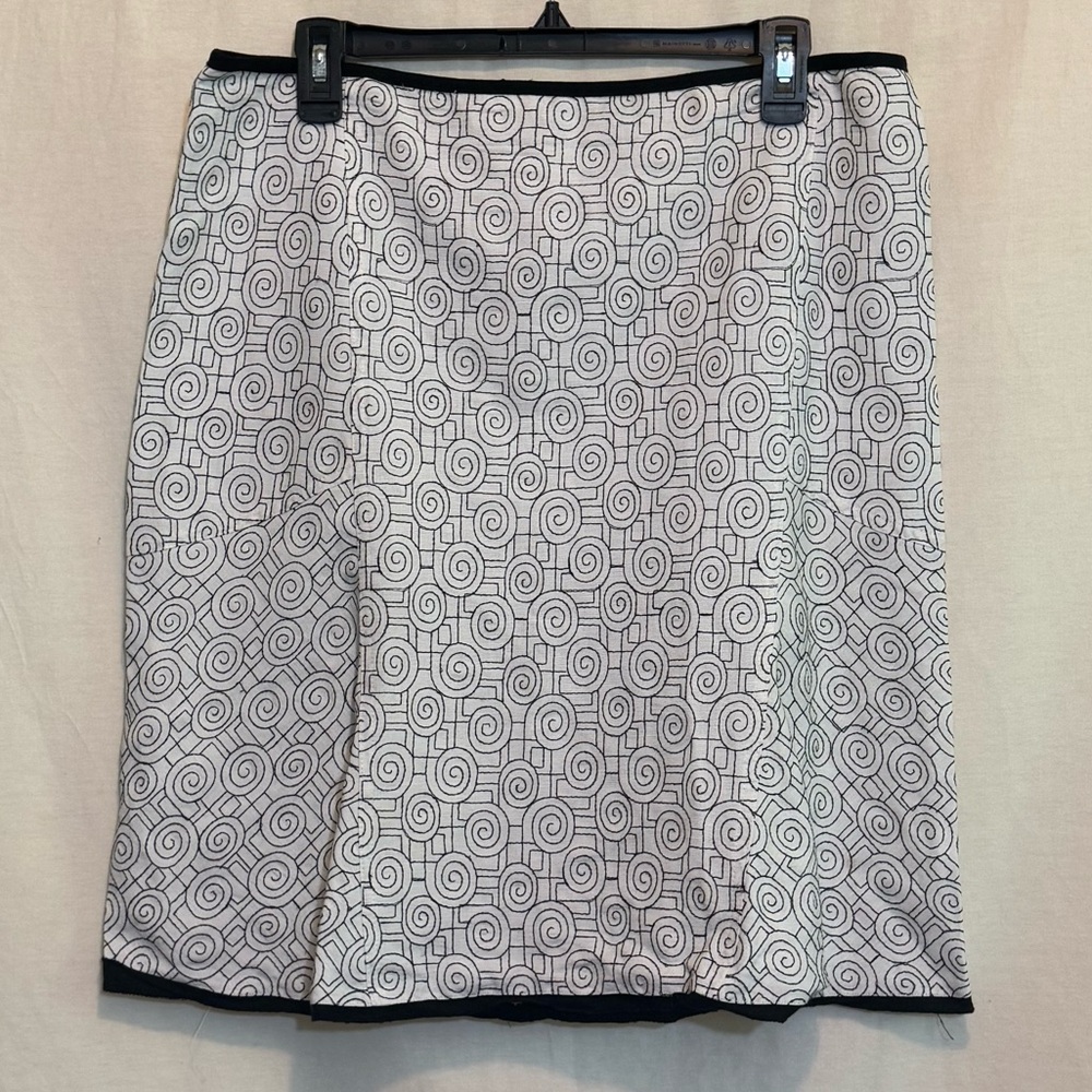 F-15 DT Collection white & Black‎ Embroidered Linen Blend MIDI Skirt Size 10